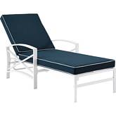 Kaplan Outdoor Chaise Lounge in White Steel & Navy Fabric