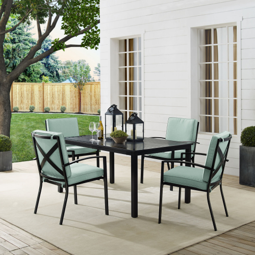 Kaplan 5 Piece Outdoor Dining Set in Oil Rubbed Bronze & Mist Cushions