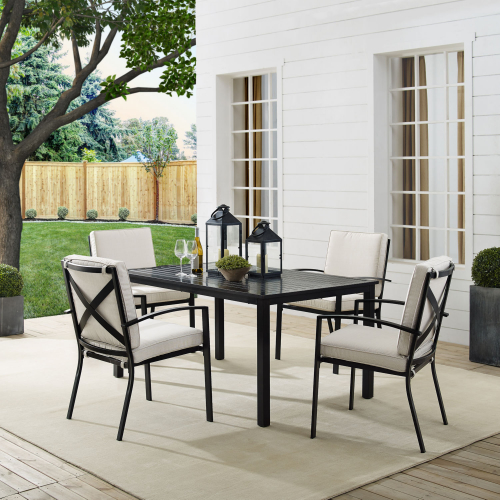 Kaplan 5 Piece Outdoor Dining Set in Oil Rubbed Bronze & Oatmeal Cushions