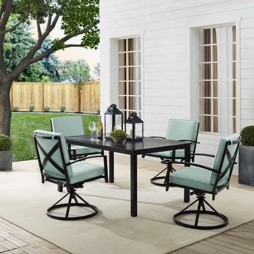 Kaplan 5 Piece Outdoor Dining Set in Oil Rubbed Bronze & Mist Cushions