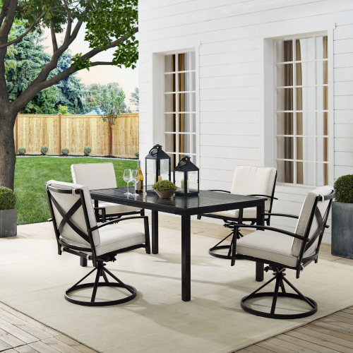 Kaplan 5 Piece Outdoor Dining Set in Oil Rubbed Bronze & Oatmeal Cushions