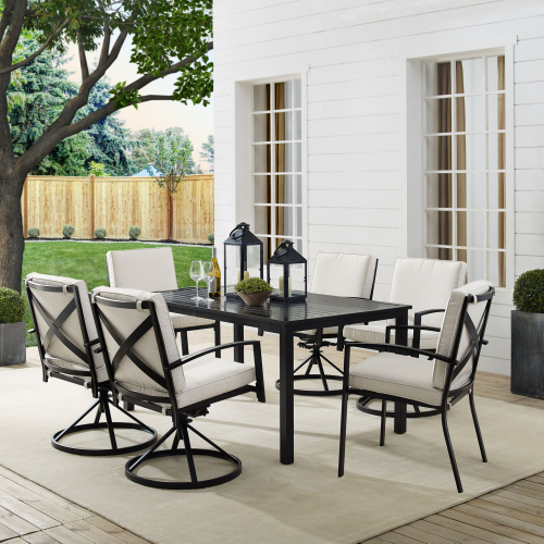 Kaplan 7 Piece Outdoor Dining Set in Oil Rubbed Bronze & Oatmeal Cushions