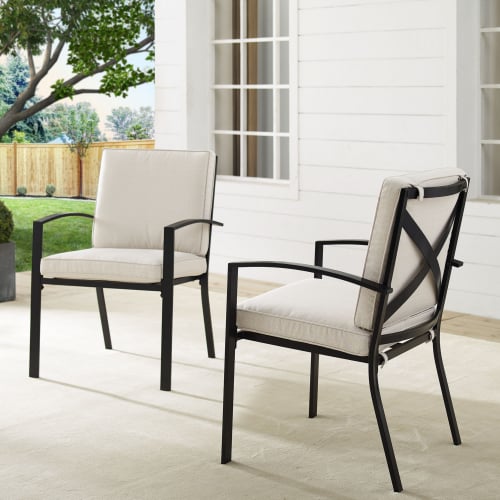 Kaplan Outdoor Dining Chair in Oil Rubbed Bronze & Oatmeal Cushions (Set of 2)