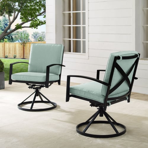 Kaplan Outdoor Swivel Dining Chair in Oil Rubbed Bronze & Mist Cushions (Set of 2)