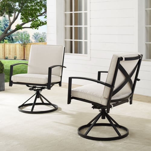 Kaplan Outdoor Swivel Dining Chair in Oil Rubbed Bronze & Oatmeal Cushions (Set of 2)