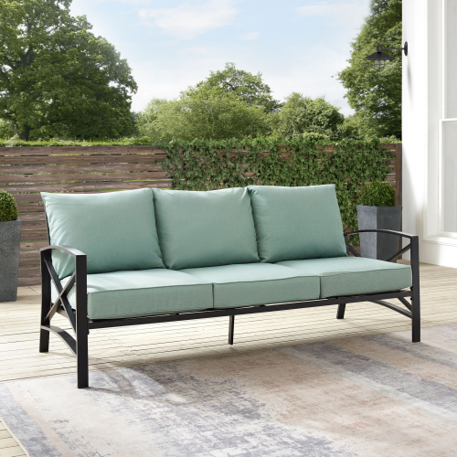 Kaplan Outdoor Sofa in Oil Rubbed Oil Rubbed Bronze & Mist Cushions Fabric