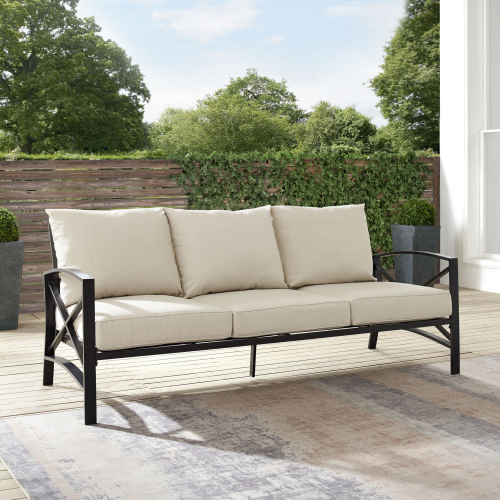 Kaplan Outdoor Sofa in Oil Rubbed Oil Rubbed Bronze & Oatmeal Cushions Fabric