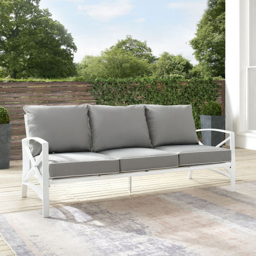 Kaplan Outdoor Sofa in White Steel & Gray Cushions