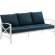 Kaplan Outdoor Sofa in White Steel & Navy Blue Cushions