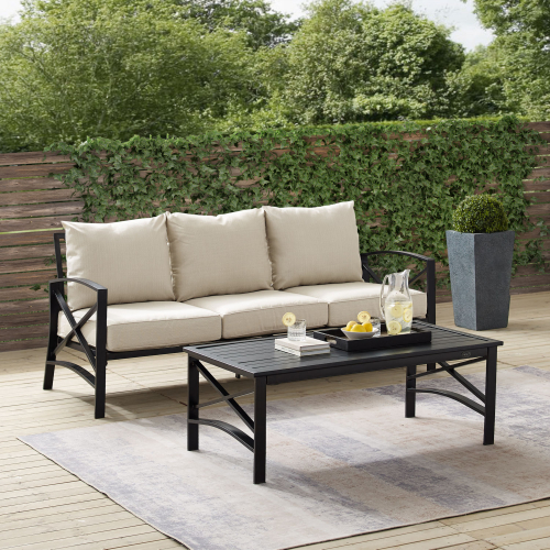 Kaplan 2 Piece Outdoor Sofa & Coffee Table Set in Oil Rubbed Bronze & Oatmeal Cushions