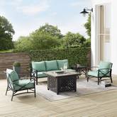 Kaplan 5 Piece Outdoor Sofa & Tucson Fire Table Set in Oil Rubbed Bronze & Mist