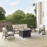 Kaplan 5 Piece Outdoor Sofa & Tucson Fire Table Set in Oil Rubbed Bronze & Oatmeal