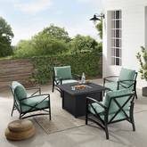 Kaplan 5 Piece Outdoor 4 Arm Chairs & Dante Fire Table Set in Oil Rubbed Bronze & Mist