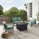 Kaplan 4 Piece Outdoor Loveseat & Dante Fire Table Set in Oil Rubbed Bronze & Mist