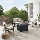 Kaplan 4 Piece Outdoor Loveseat & Dante Fire Table Set in Oil Rubbed Bronze & Oatmeal