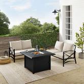 Kaplan 3 Piece Outdoor 2 Loveseats & Dante Fire Table Set in Oil Rubbed Bronze & Oatmeal