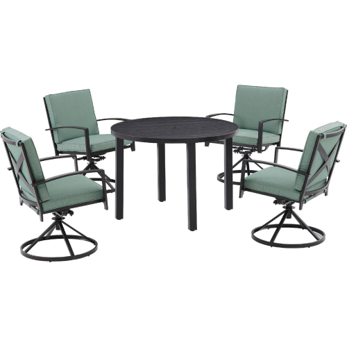 Kaplan 5 Piece Outdoor Round Dining Set in Oil Rubbed Bronze & Mist Fabric