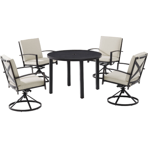 Kaplan 5 Piece Outdoor Round Dining Set in Oil Rubbed Bronze & Oatmeal Fabric