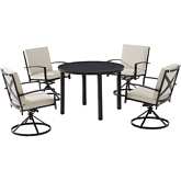 Kaplan 5 Piece Outdoor Round Dining Set in Oil Rubbed Bronze & Oatmeal Fabric