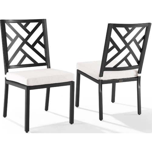 Locke Outdoor Dining Chair in Black Metal & Cream Fabric (Set of 2)