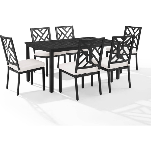 Locke 7 Piece Outdoor Dining Set in Black Metal & Cream Fabric