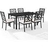 Locke 7 Piece Outdoor Dining Set in Black Metal & Cream Fabric