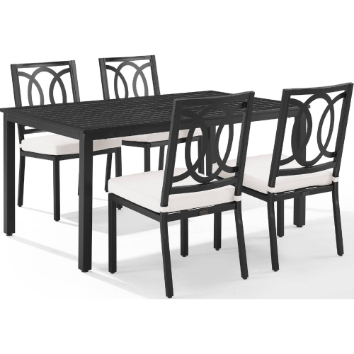 Chambers 5 Piece Outdoor Dining Set in Black Metal & Cream Fabric