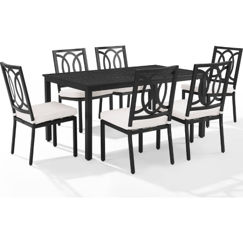 Chambers 7 Piece Outdoor Dining Set in Black Metal & Cream Fabric