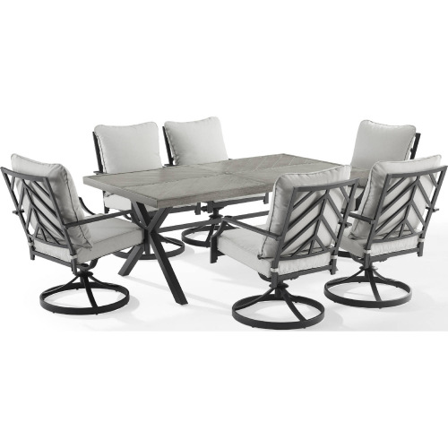 Otto 7 Piece Outdoor Dining Set in Black Metal & Gray Fabric