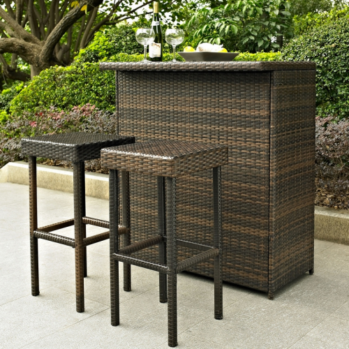 Palm Harbor Outdoor 3 Piece Bar Set in Resin Wicker