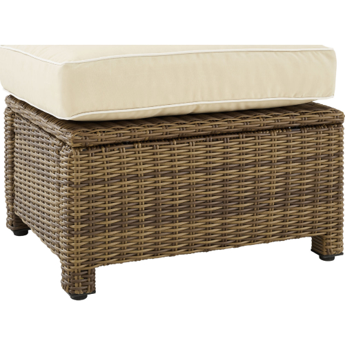 Bradenton Outdoor Ottoman in Weathered Resin Wicker & Sand Cushions