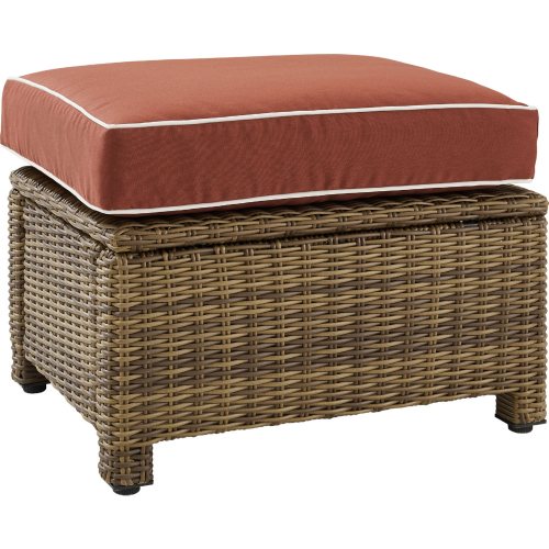 Bradenton Outdoor Ottoman in Weathered Resin Wicker & Sangria Cushions