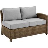 Bradenton Outdoor Right Arm Loveseat Sectional Unit in Resin Wicker & Gray Cushions