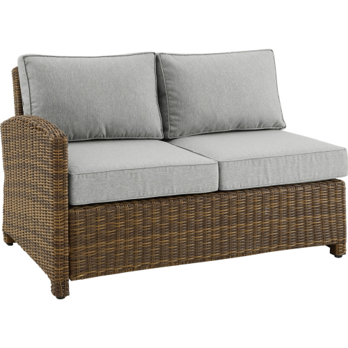 Bradenton Outdoor Left Arm Loveseat Sectional Unit in Resin Wicker & Gray Cushions