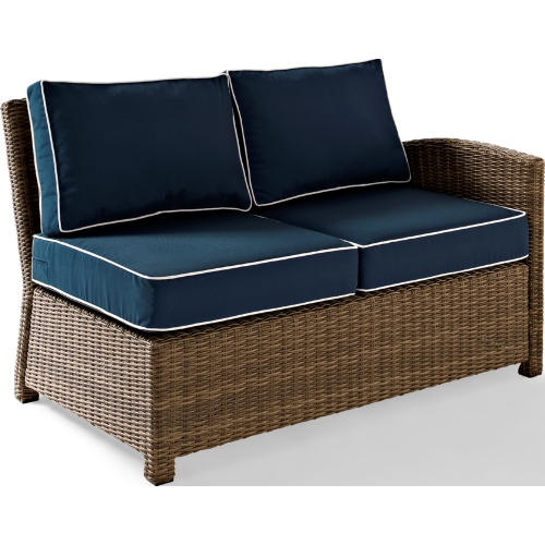 Bradenton Outdoor Left Corner Loveseat Sectional Unit in Resin Wicker & Navy Blue