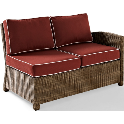 Bradenton Outdoor Left Corner Loveseat Sectional Unit in Resin Wicker & Sangria