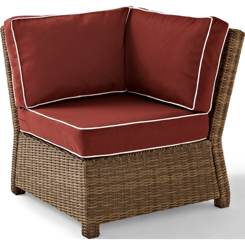 Bradenton Outdoor Corner Chair Sectional Unit in Resin Wicker & Sangria Fabric