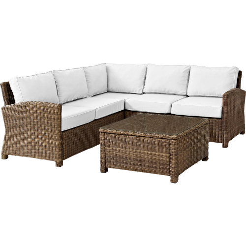 Bradenton 4 PC Outdoor Sectional Sofa Set in Weathered Resin Wicker & White Sunbrella