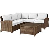 Bradenton 4 PC Outdoor Sectional Sofa Set in Weathered Resin Wicker & White Sunbrella