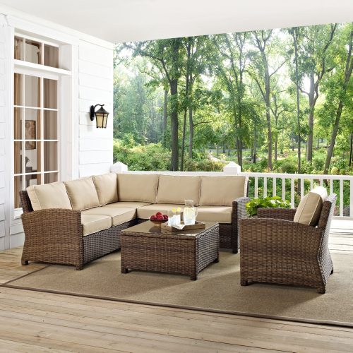 Bradenton 5 Piece Outdoor Sectional Sofa Set in Resin Wicker & Sand Cushions