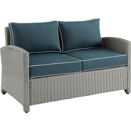 Bradenton Outdoor Loveseat in Gray Resin Wicker & Navy Blue Cushions