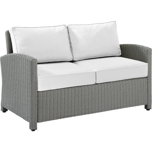 Bradenton Outdoor Loveseat in Gray Resin Wicker & White Sunbrella Cushions