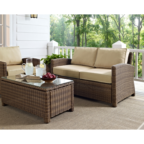 Bradenton Outdoor Loveseat in Resin Wicker & Sand Cushions