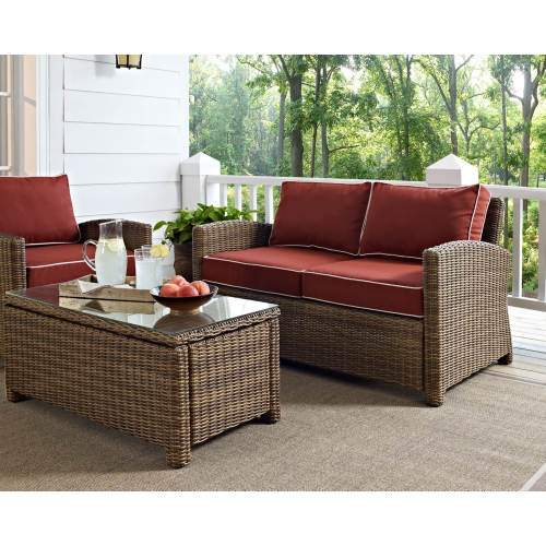 Bradenton Outdoor Loveseat in Resin Wicker & Sangria Cushions