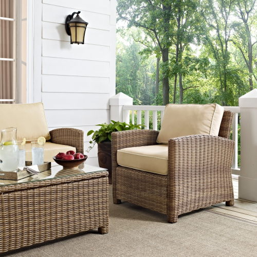 Bradenton Outdoor Arm Chair in Resin Wicker & Sand Cushions