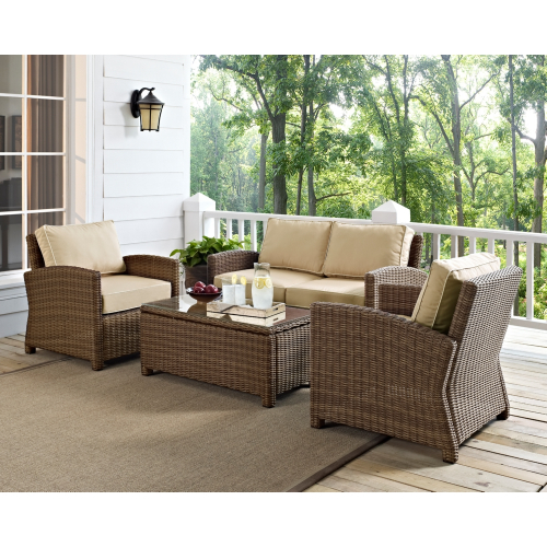 Bradenton Outdoor 4 Piece Loveseat Set in Resin Wicker & Sand Cushions