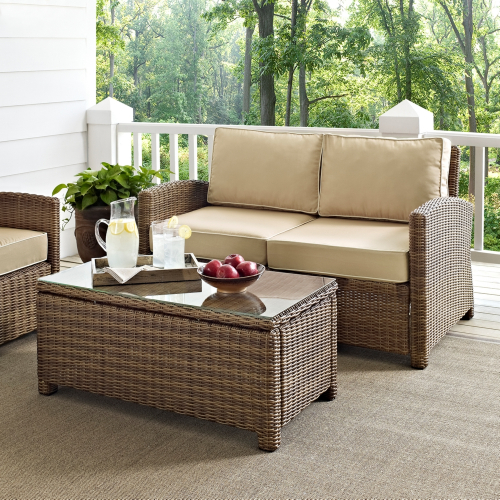 Bradenton 2 Piece Outdoor Loveseat Set in Resin Wicker & Sand Cushions