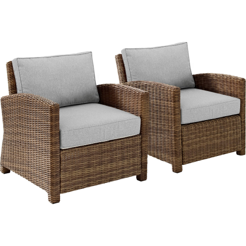 Bradenton Outdoor Accent Arm Chair in Resin Wicker & Gray Fabric (Set of 2)