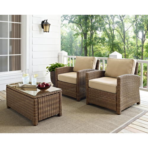 Bradenton 2 Piece Outdoor Arm Chair Set in Resin Wicker & Sand Cushions