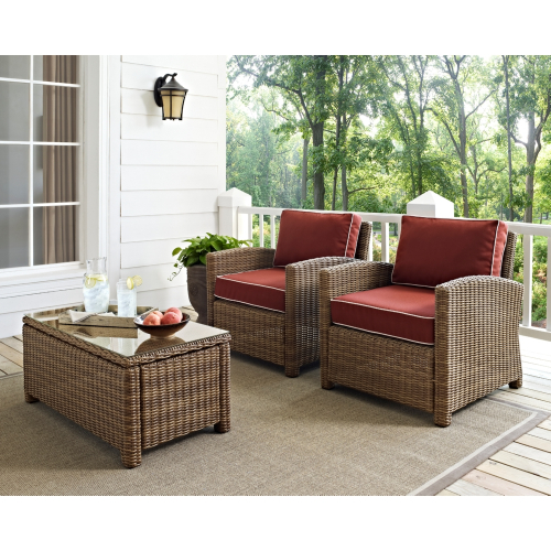 Bradenton 2 Piece Outdoor Arm Chair Set in Resin Wicker & Sangria Cushions